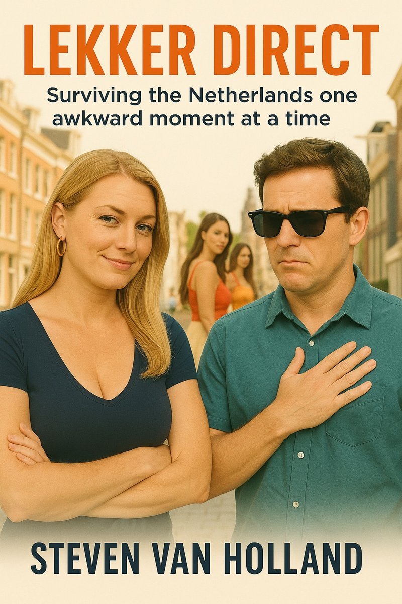 Humorous Dutch culture book ‘Lekker Direct’ by NT2 author Steven van Holland, cover shows awkward street scene with couple.