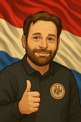 Steven van Holland, NT2 materials writer and Dutch teacher, giving a thumbs up